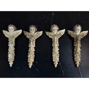 Lot Of 4 Vtg Angel Head Cross Shape Body Larger Christmas Ornament 9 1/2" LONG